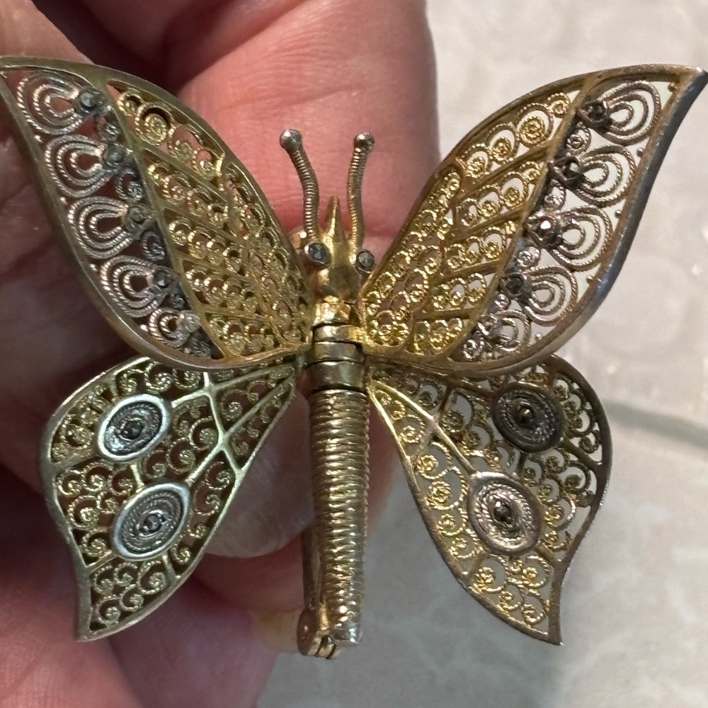 Vintage Alice Caviness Germany Sterling Silver Butterfly Brooch, Articulated